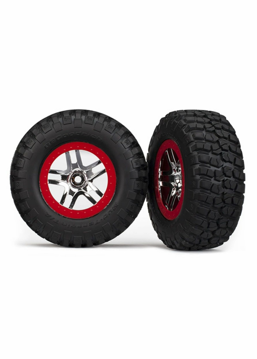 Cars & Trucks * | Traxxas 5877A Sct Split-Spoke Chrome, Red Beadlock Wheels / Bfgoodrich Mud-Terrain T/A Km2 Tires